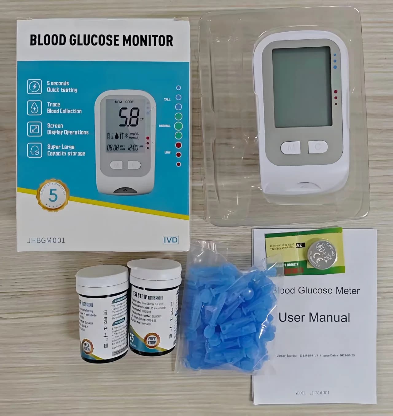 Lecteur de glycémie intelligent sans codage avec indication tricolore pour diabétiques – Test rapide