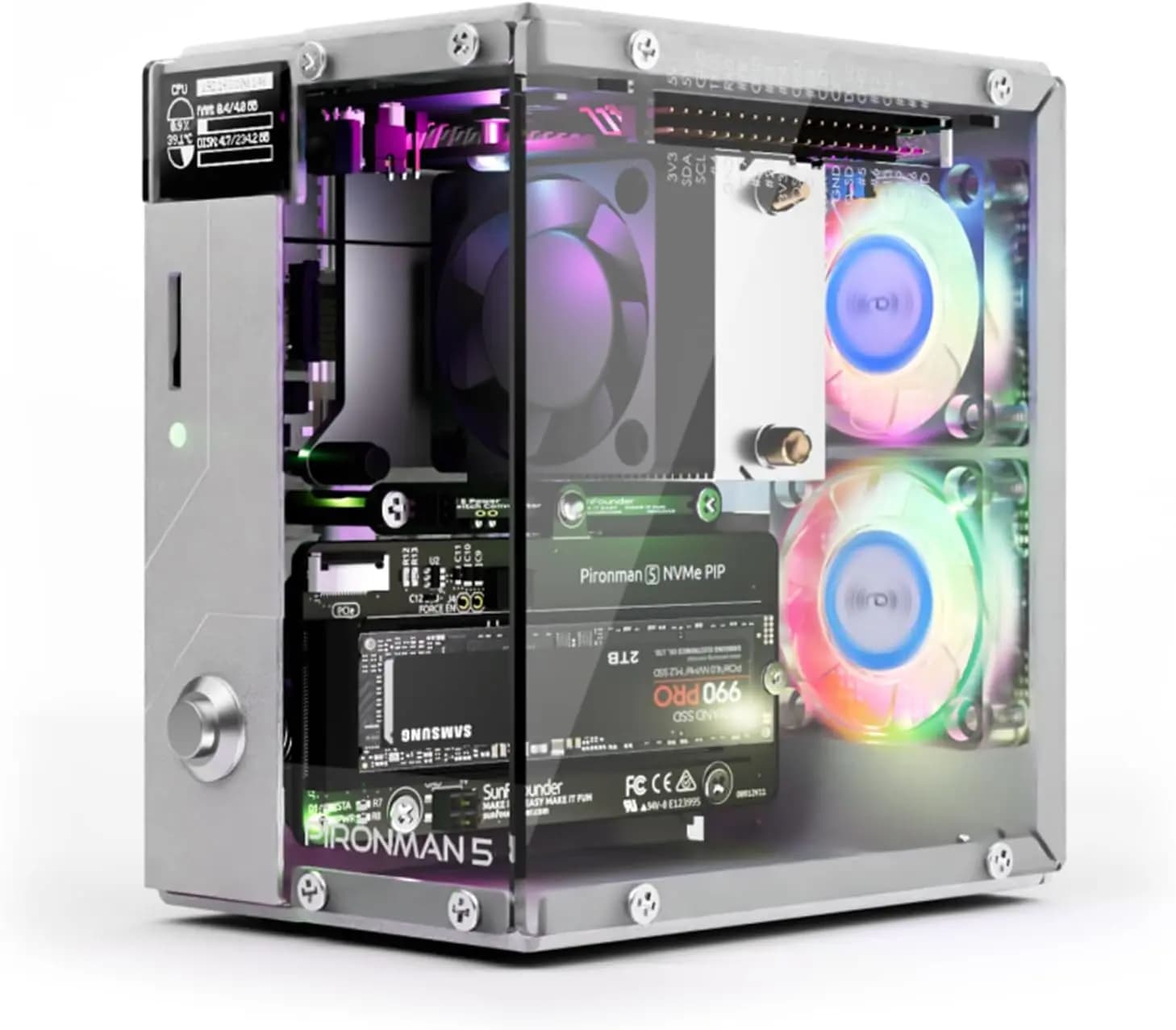 Boîtier Mini PC Pironman 5 NVMe M.2 SSD PCIe 2.0/3.0 pour Raspberry Pi 5 Hailo-8L, Agent IA OpenClaw