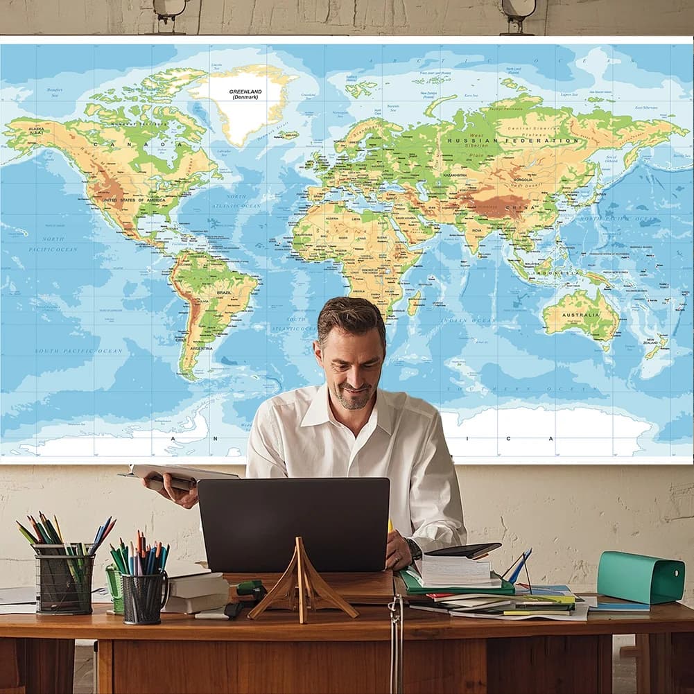 50x32 pouces carte du monde tenture murale photo toile de fond Polyester peinture affiche créative c