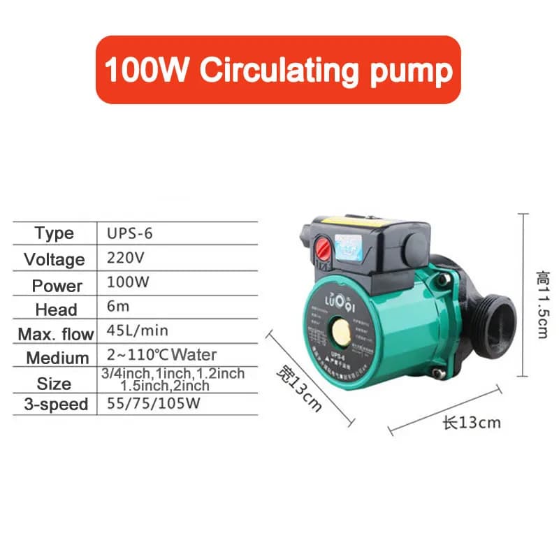 Pompe de circulation de chauffage domestique 100W/165W/250W/320W, 220V, circulation de chauffage à 3