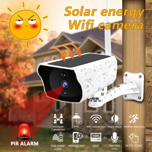 Caméra IP WiFi extérieure solaire sans fil 1080P HD Surveillance de sécurité CCTV