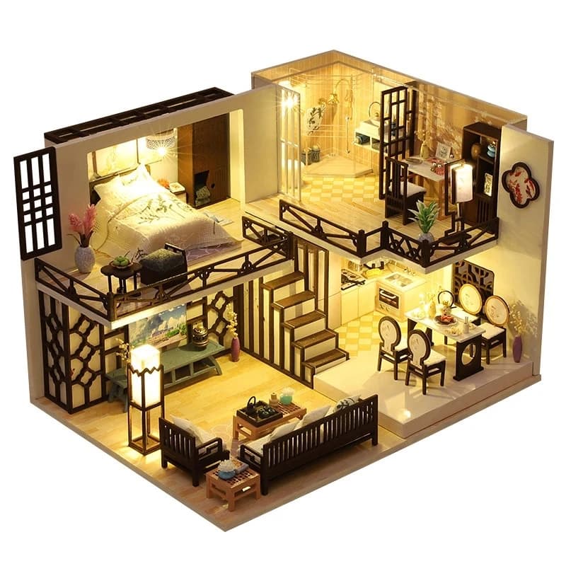 Analyste miniatures de maison de courses en bois bricolage avec meubles, lumière Moder Loft Roombox,