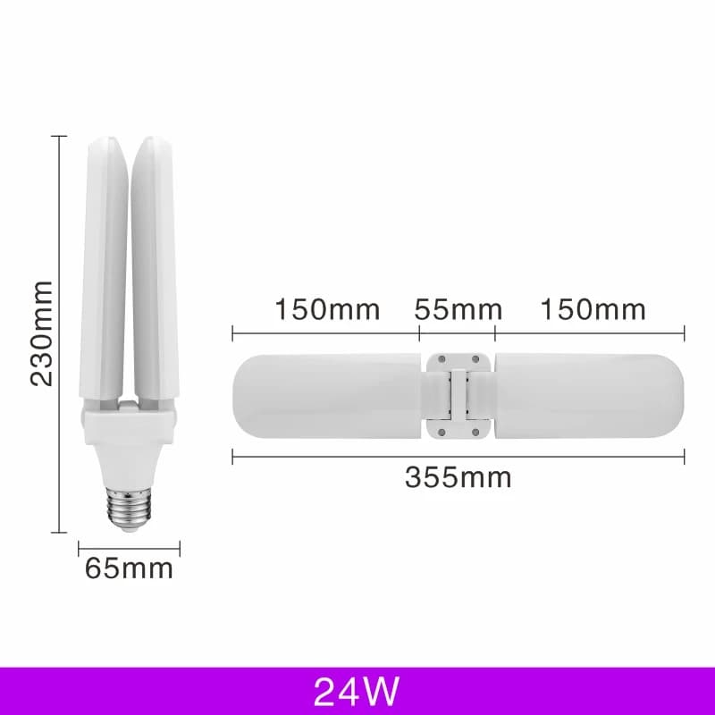 Ampoule LED pour ventilateur pliant 24W 45W 60W E27, AC 220V, lampe UFO pliable à 360 degrés, lampe