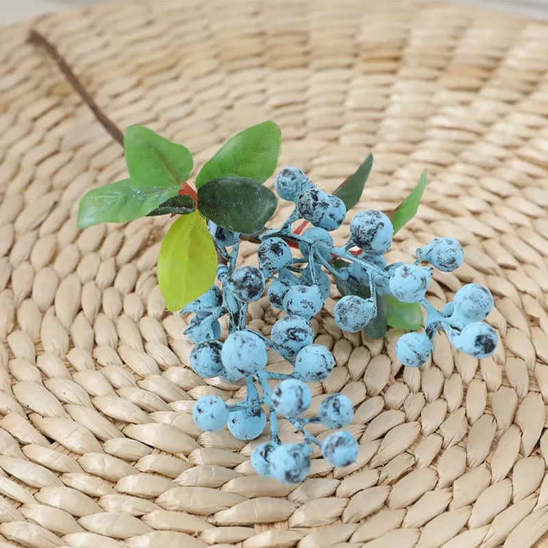Baies de Noël rouges artificielles, fleurs et plantes vertes, accessoires de décoration intérieure,
