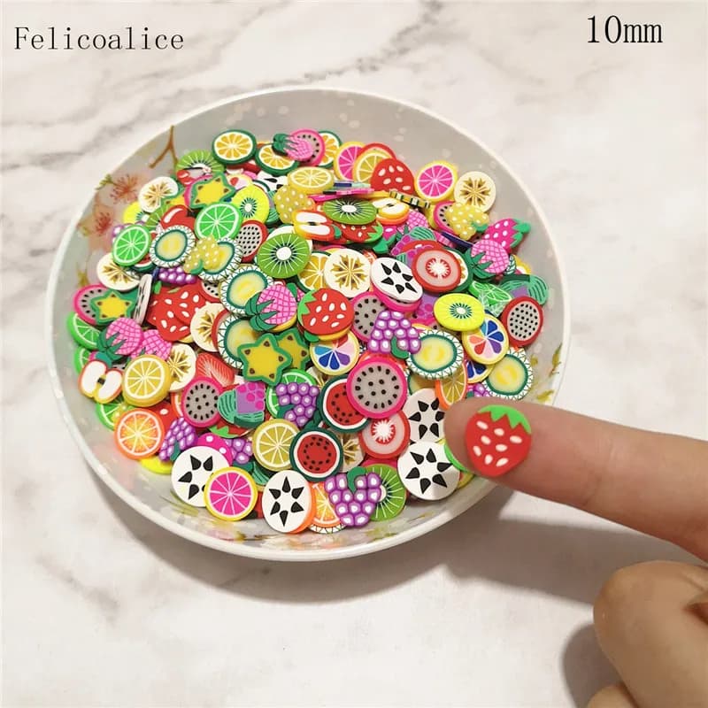 Tranche de fruits en argile polymère souple, 500g, 10mm, saupoudrage pour slime, carte shaker, rempl