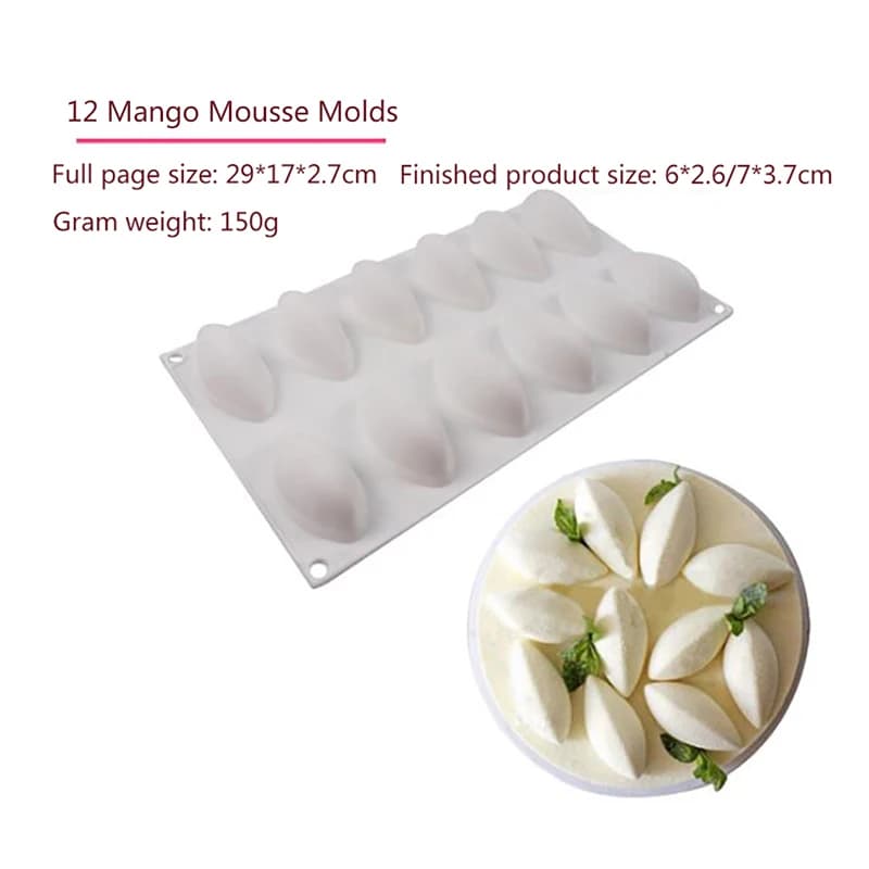 Moule à gâteau en silicone à 12 cavités en forme de quenelle, outils de décoration pour mousse au ch