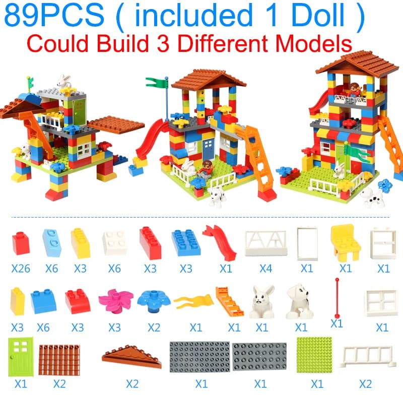 Blocs de toit à grosses particules, maison de ville, assemblage de grande taille, figurines coulissa