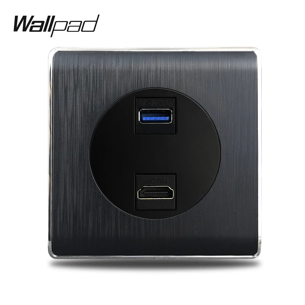 2 sorties HDMI, cadre PC en plastique noir satiné, Double HDMI, prise murale