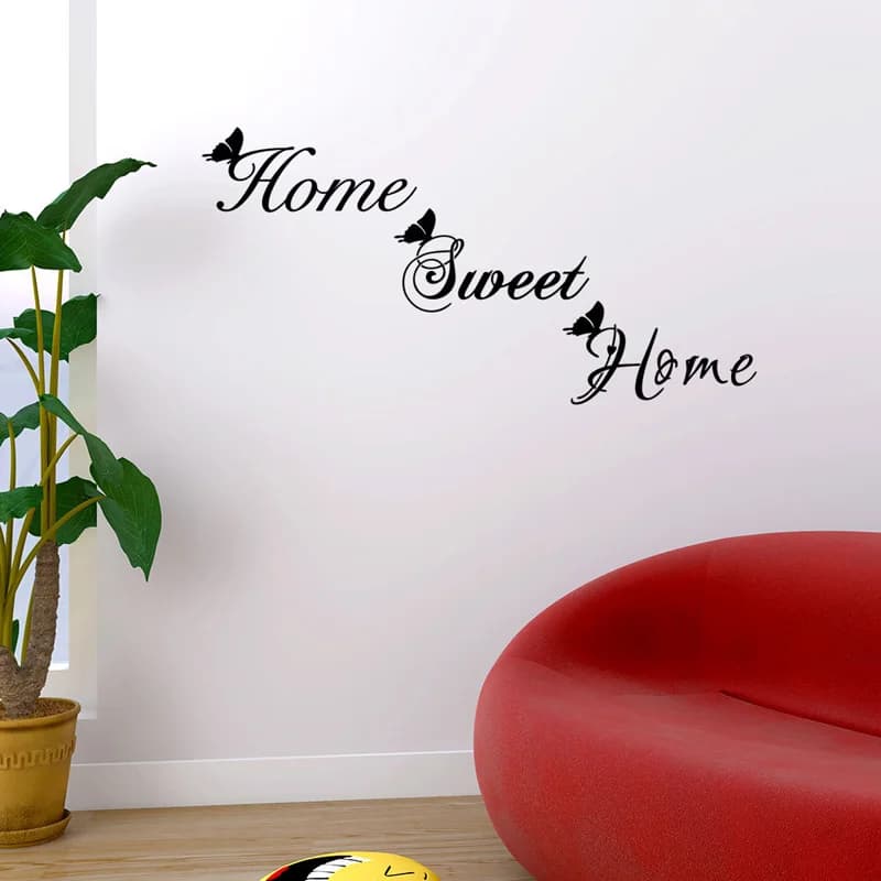 Autocollant mural Home Sweet Home, papillon anglais, pour décorations de maison, autocollants d'art