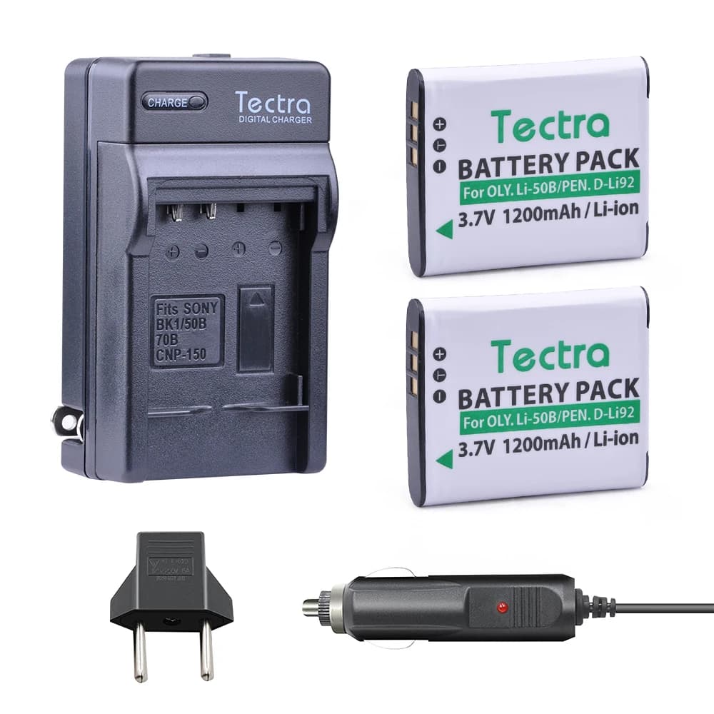 Tectra – batterie de caméra de remplacement Li-50B Li-50B, 2 paquets, chargeur numérique, prise de v