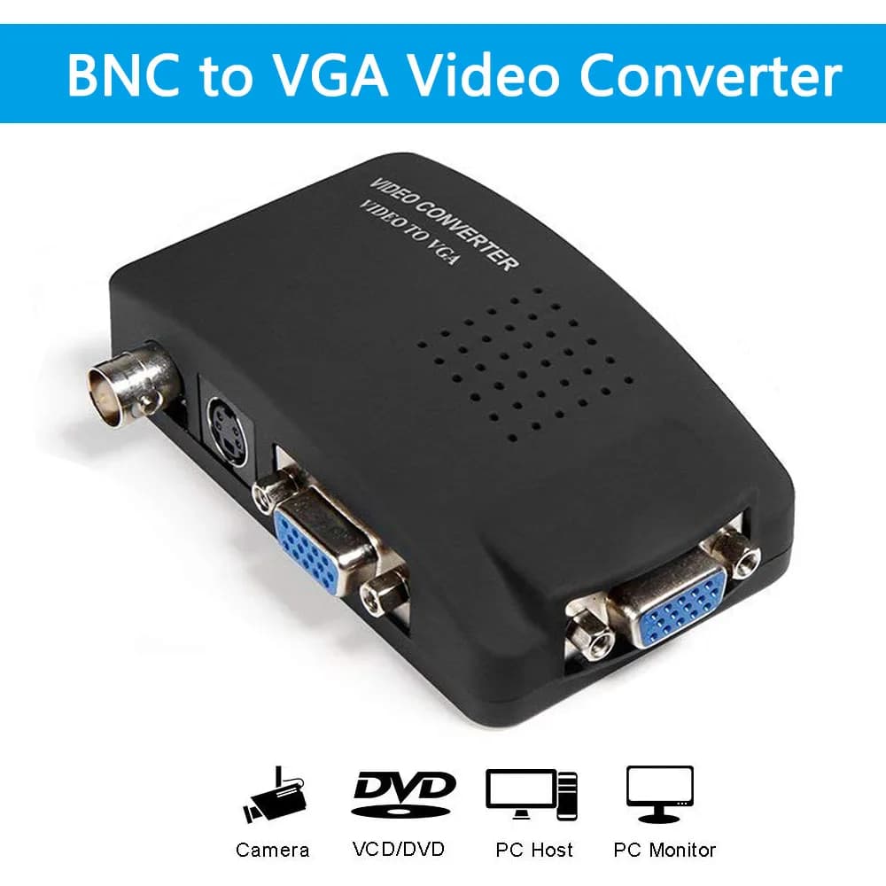 BNC to VGA convertisseur vidéo AV à VGA CVBS | Entrée vidéo S pour PC, convertisseur sortie VGA, boî