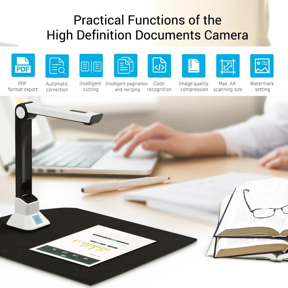Scanner de documents portable a4 10 mégapFête els, appareil photo pour livres, fichiers papier, haut