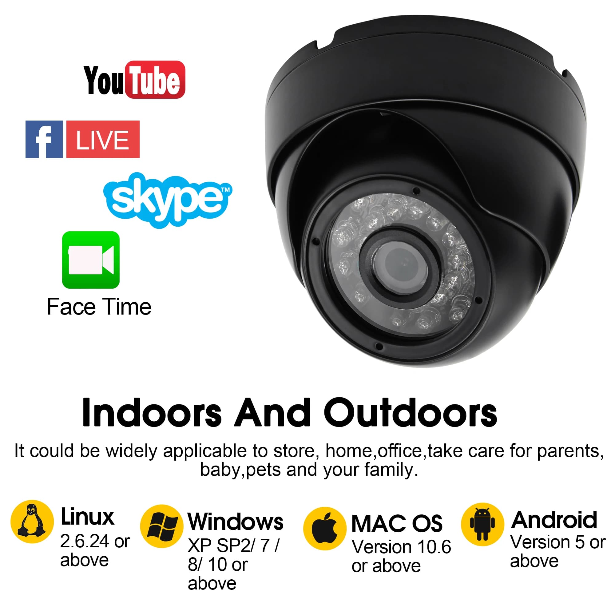 ELP-Webcam Full HD 1080p, étanche IP66, USB, pour l'extérieur, caméra de sécurité jour et nuit, pour