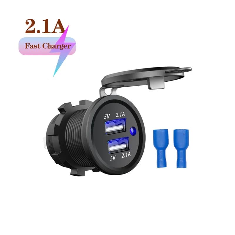 Prise de chargeur de voiture double type-c et double USB, 4 Ports, charge rapide, étanche avec voltm