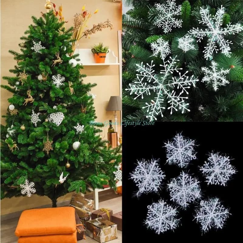 E74E ornements flocons neige noël, 6 pièces, décor cour extérieure, artisanat d'art suspendu pour ar