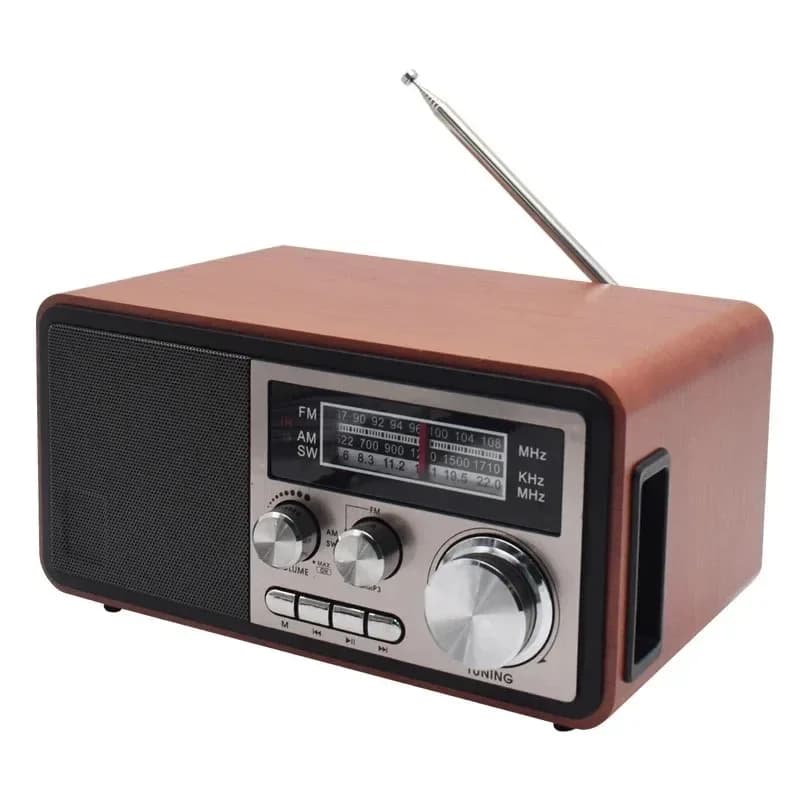 Radio en bois classique avec réception toutes bandes, audio sans fil Bluetooth, lecture de clé USB e