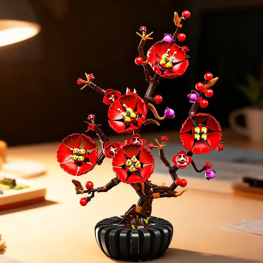 Ensemble de blocs de construction Bonsaï Fleur de Prunier, modèle de plante artificielle, kit de blo