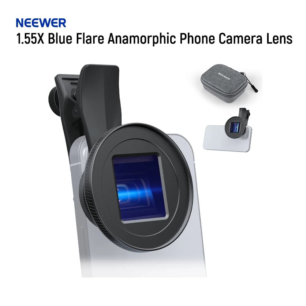 NEEWER Objectif de caméra de téléphone anamorphique évasé bleu 1,55X avec clip fileté de 17 mm compa