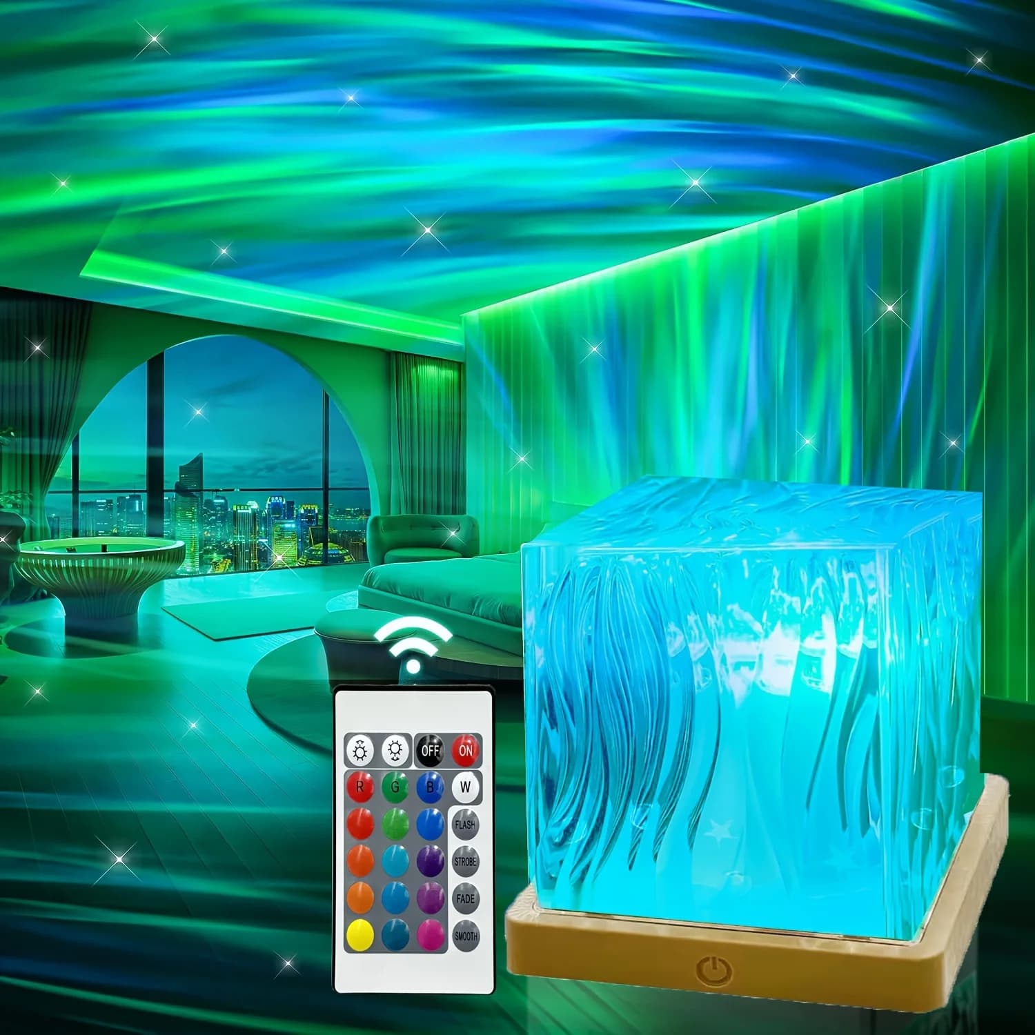 Lampe de Projection LED aurore boréale, 16 couleurs, alimentée par USB, veilleuse créative, cadeau d
