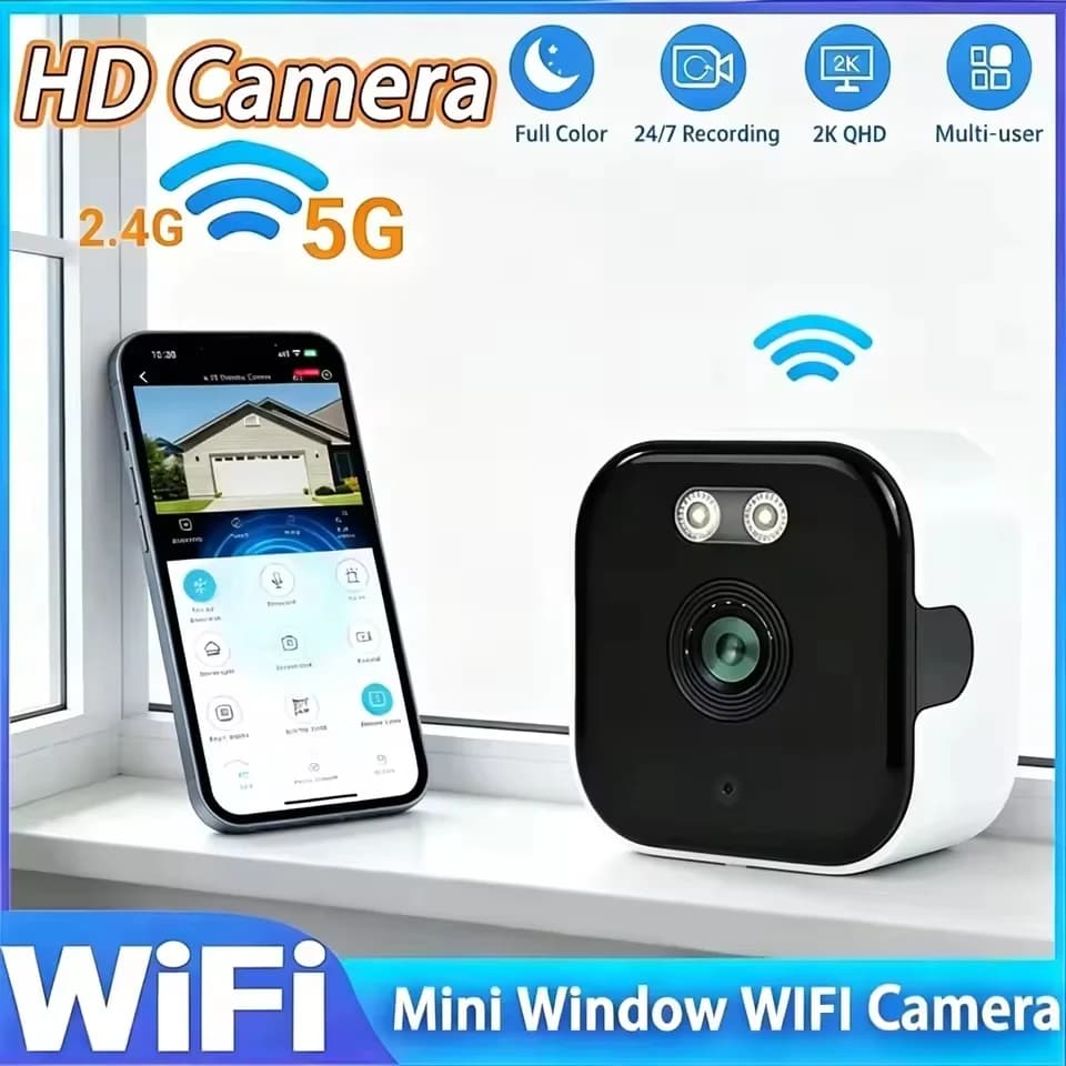 Mini caméra de fenêtre remplaçant les caméras extérieures, caméra WiFi 2,4/5 GHz, résolution 3MP, vi