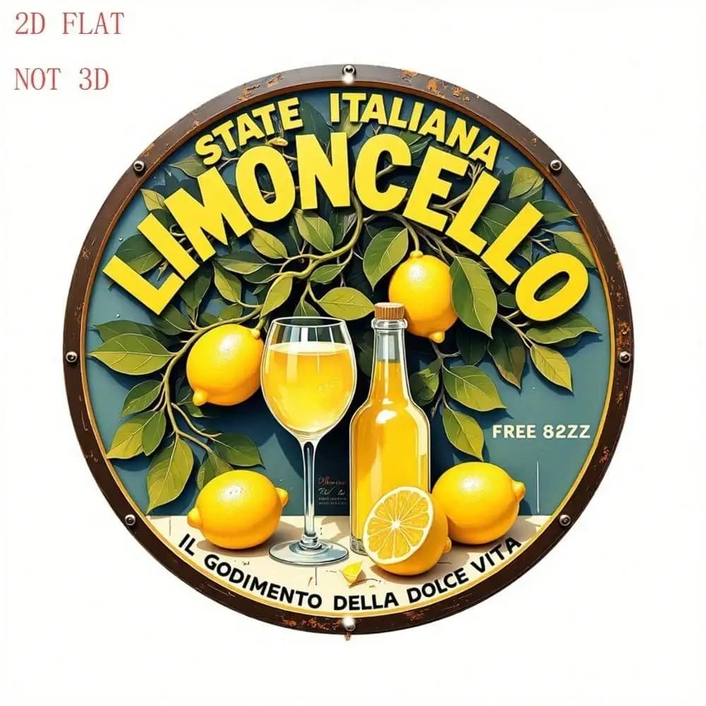 Panneau mural Limoncello rond en aluminium de 8 pouces, décoration citron pour la maison, la cuisine