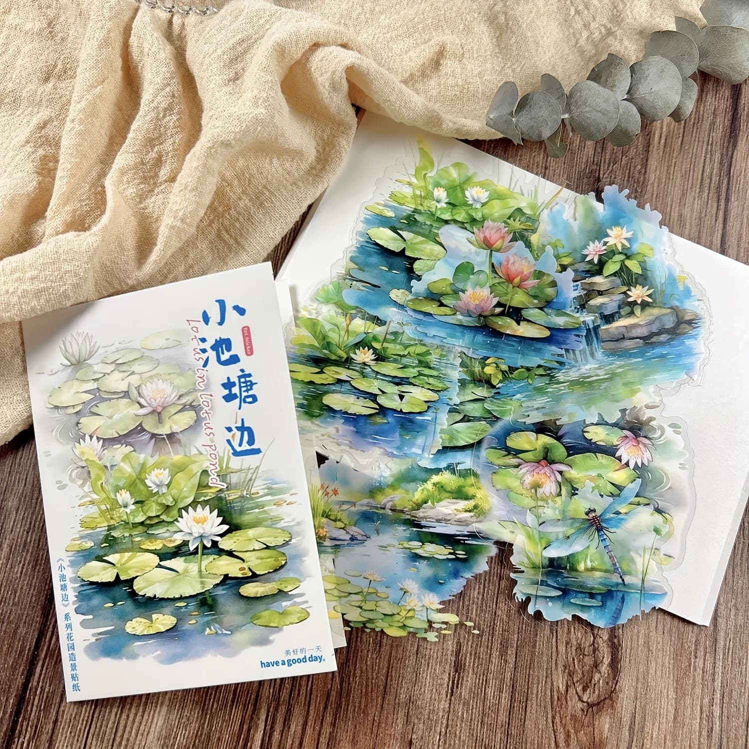 Autocollants de paysage d'étang et de lac de grande taille, 10 pièces, pour bricolage, Scrapbooking,