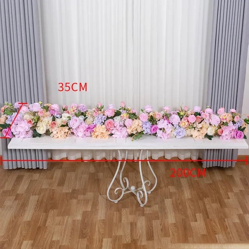 Arrangement de rangées de fausses fleurs 200x35CM, arrière-plan d'arc de mariage, centre commercial,
