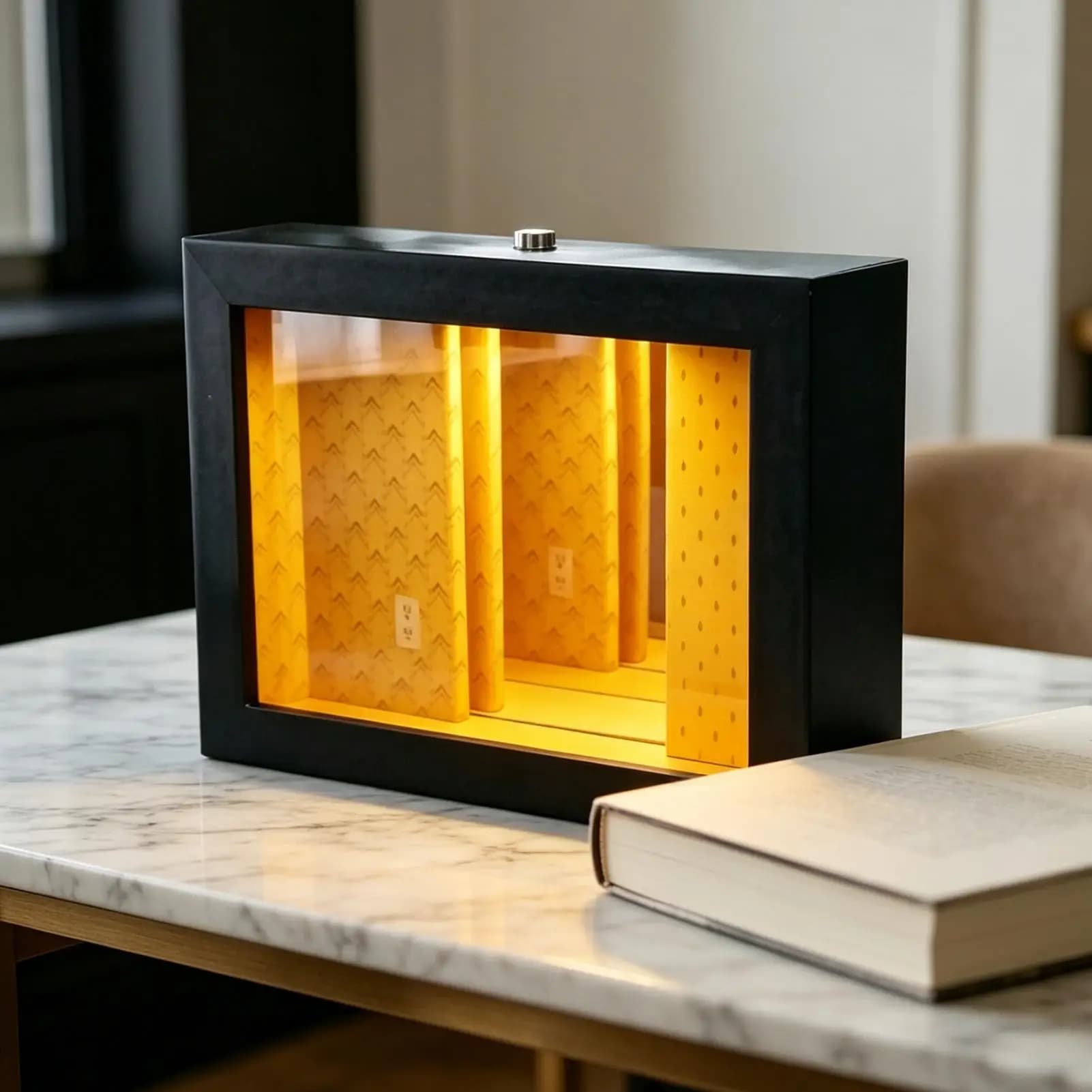Décoration de bureau : Cadre lumineux avec miroir 3D effet abysse, ornement de bureau pour propriéta