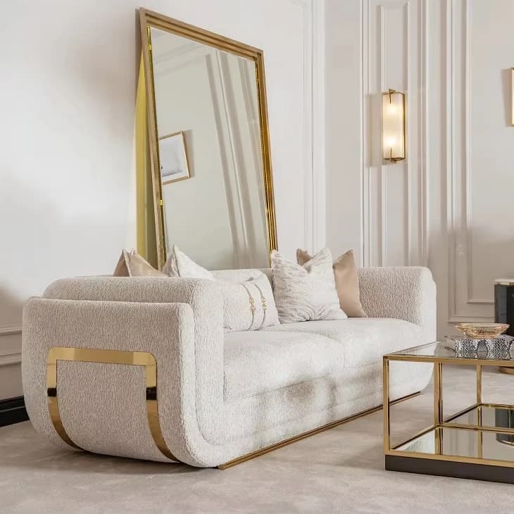 Le plus récent ensemble de canapé Chesterfield maison hôtel or chaise longue en acier inoxydable cau