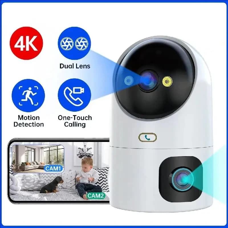 Caméra IP PTZ 4K avec zoom 10X, double objectif, suivi automatique, Wi-Fi, vision nocturne couleur,