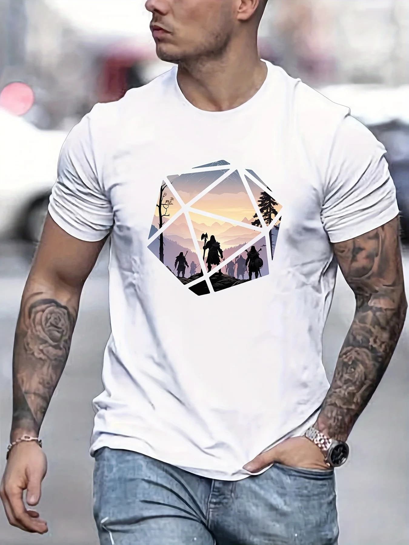 T-shirt imprimé Viking People On A Dice pour hommes, t-shirts décontractés à manches courtes pour l'
