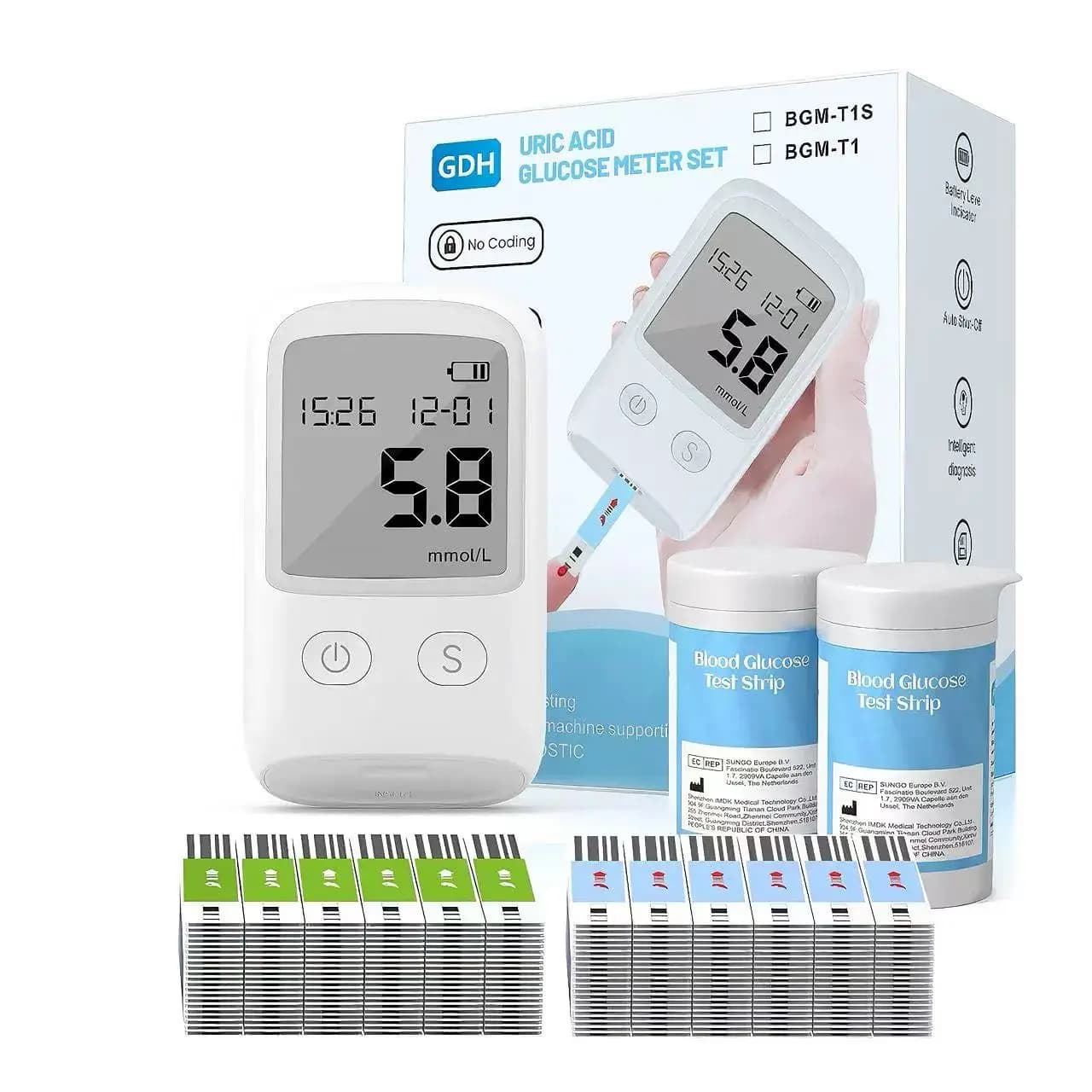 Analyseur de glycémie et d'acide urique 2 en 1, moniteur de santé à domicile, haute précision, test