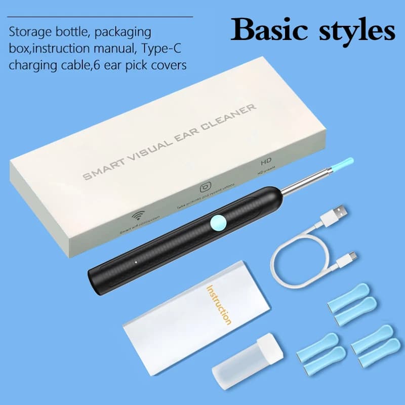Nettoyeur d'oreilles avec caméra, ensemble de cure-oreilles, otoscope, endoscope à chargement USB-C,