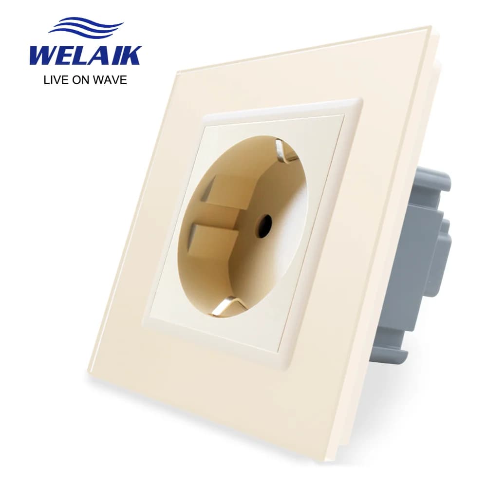 WELAIK EU 16A prise murale européenne panneau de verre prise de courant murale 80*80mm 220V blanc no