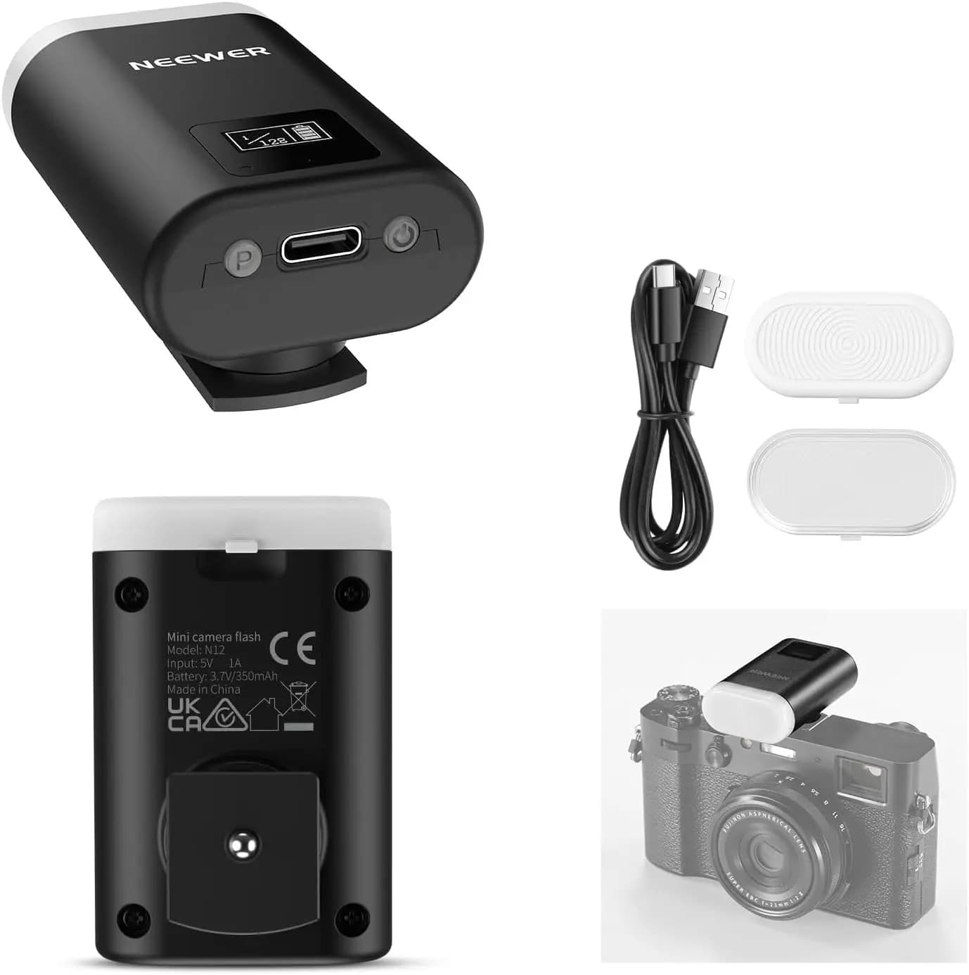 NEEWER Basics Mini caméra Flash, lumière de remplissage 5600K avec écran LCD pour Canon Fujifilm Son