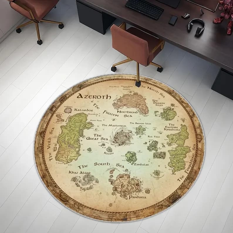 Tapis de carte du monde d'Azeroth de World of Warcraft, tapis rond de carte du monde d'Azeroth, tapi