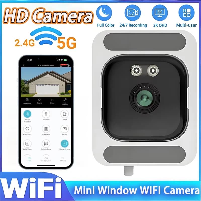 Mini caméra de fenêtre remplaçant les caméras extérieures, caméra WiFi 2,4/5 GHz, résolution 3MP, vi