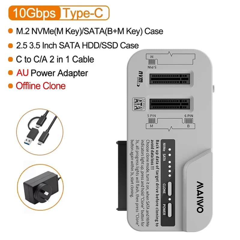 MAIWO – Station d'accueil à 3 baies, boîtier M.2 NVMe SATA SSD et boîtier SATA HDD 2.5 3.5 pouces, p