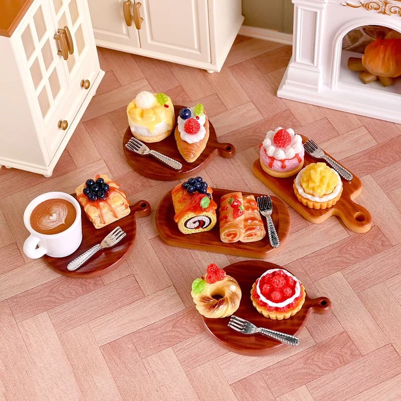 Ensemble de 2 présentoirs de mini gâteaux et desserts pour maison de poupée ; Décor de cuisine pour
