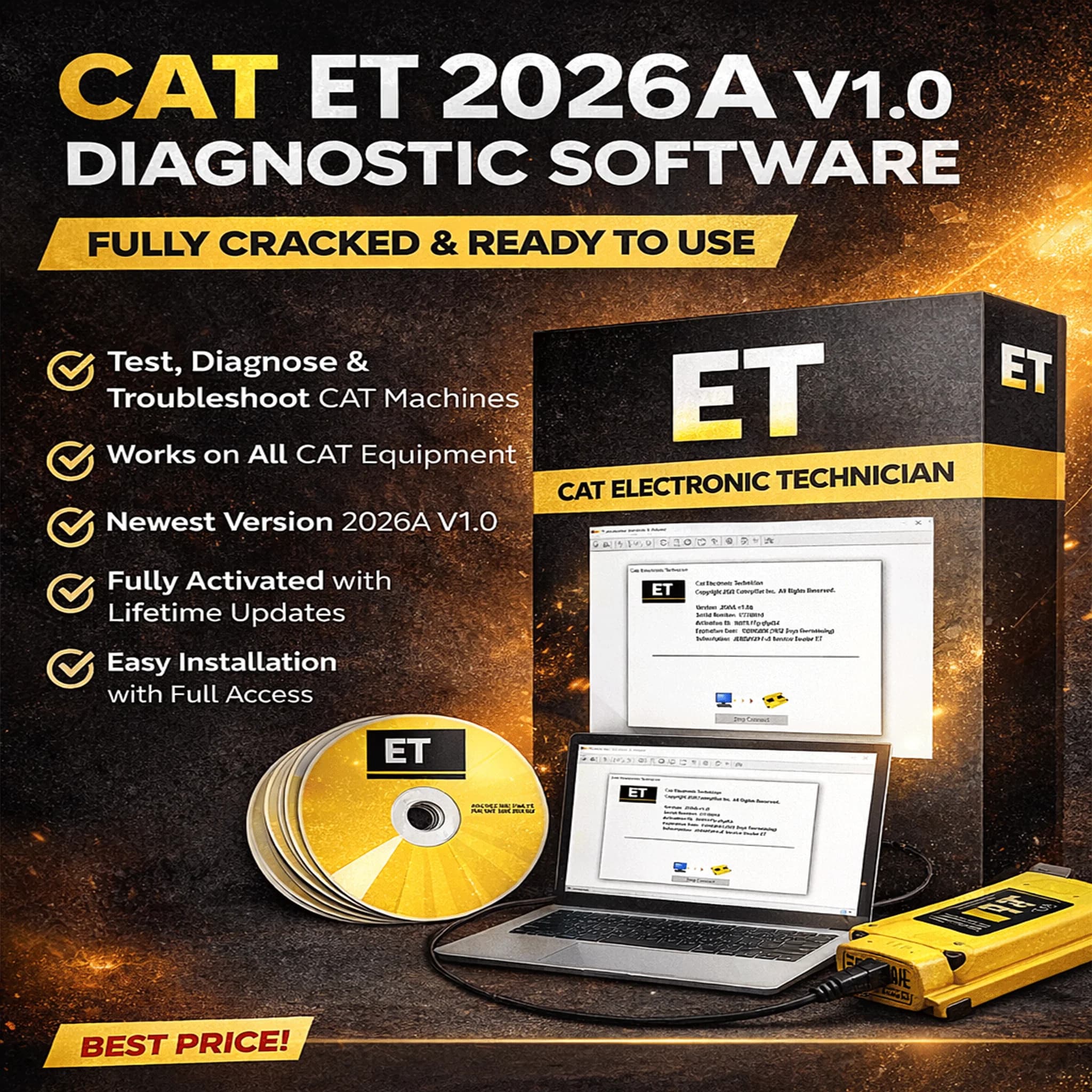 Programme de diagnostic électronique Cat ET 2026A pour les machines Caterpillar rouges, compatible a