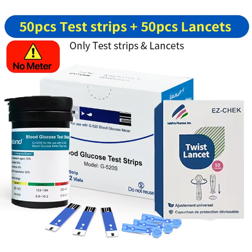 Bandelettes de test Bioland 50/100/200 unités pour la glycémie avec lancettes et aiguilles, papiers