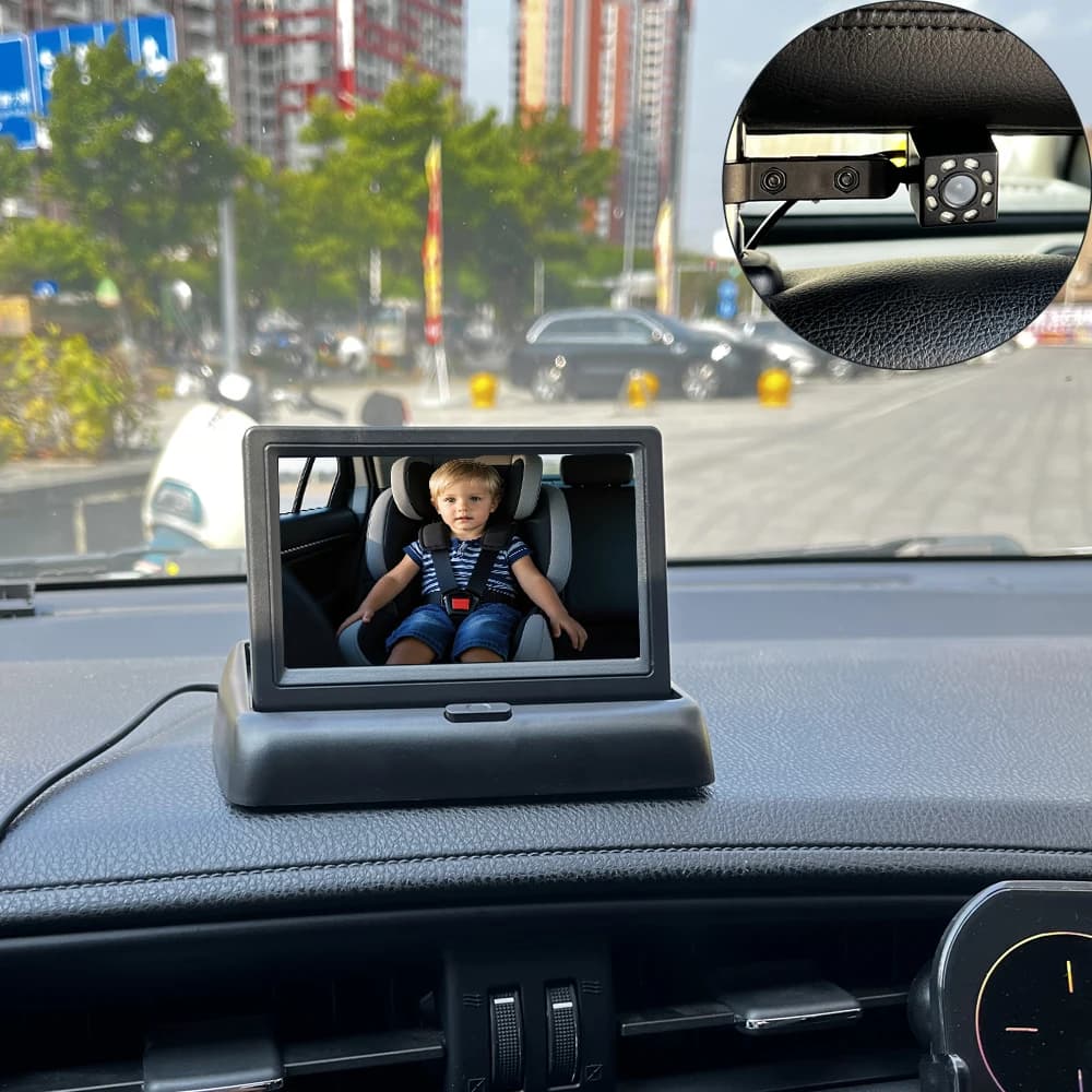  360 ° Caméra rotative pour voiture de bébé, avec écran de Vision nocturne de 4.3 pouces, moniteu