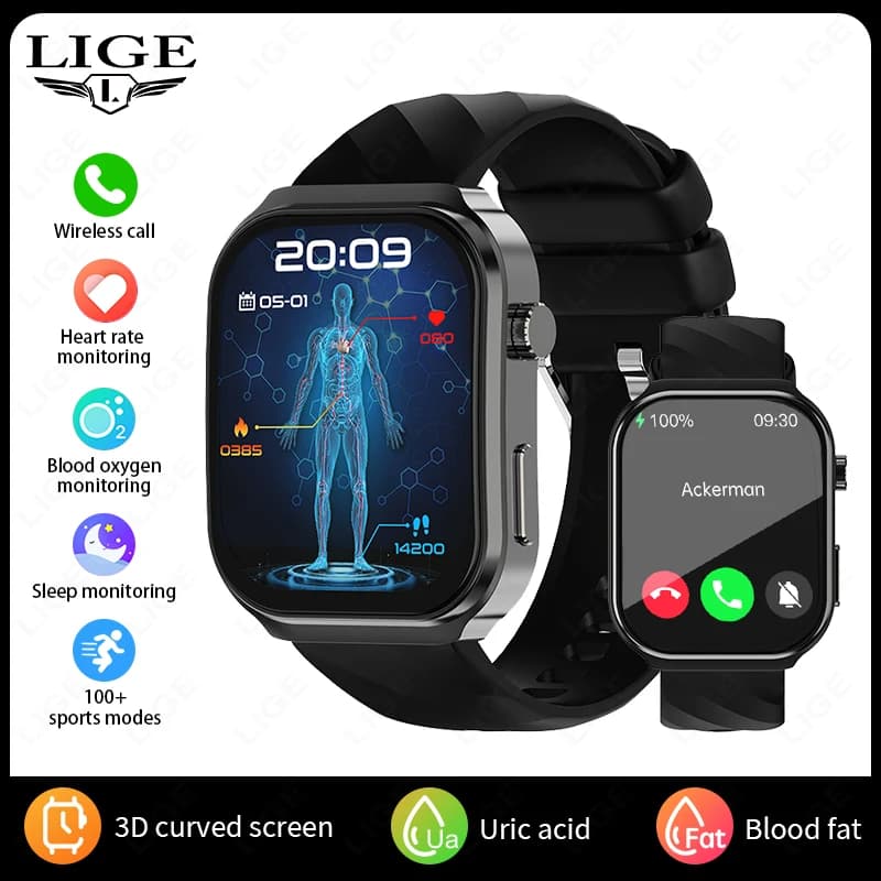 Montre connectée de santé LIGE AI Diagnosis, lipides sanguins, acide urique, tension artérielle, mon