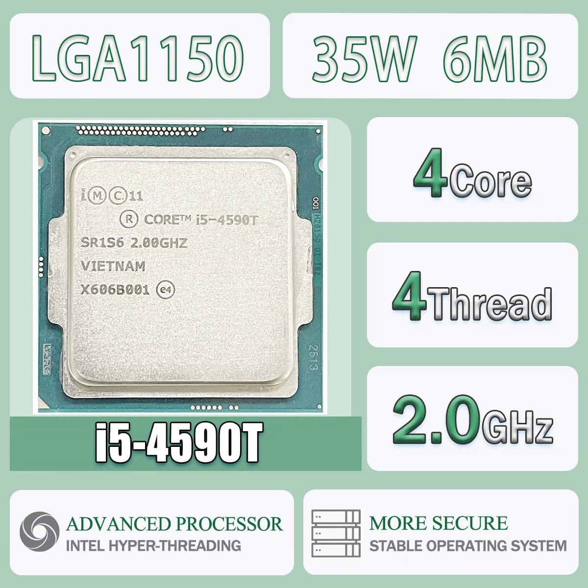 Intel Core I5-4590T 4 cœurs 4 fils 2.0GHz 35W 6 mo de cache 22nm Haswell DDR3-1333/1600 MHz SR1QJ LG