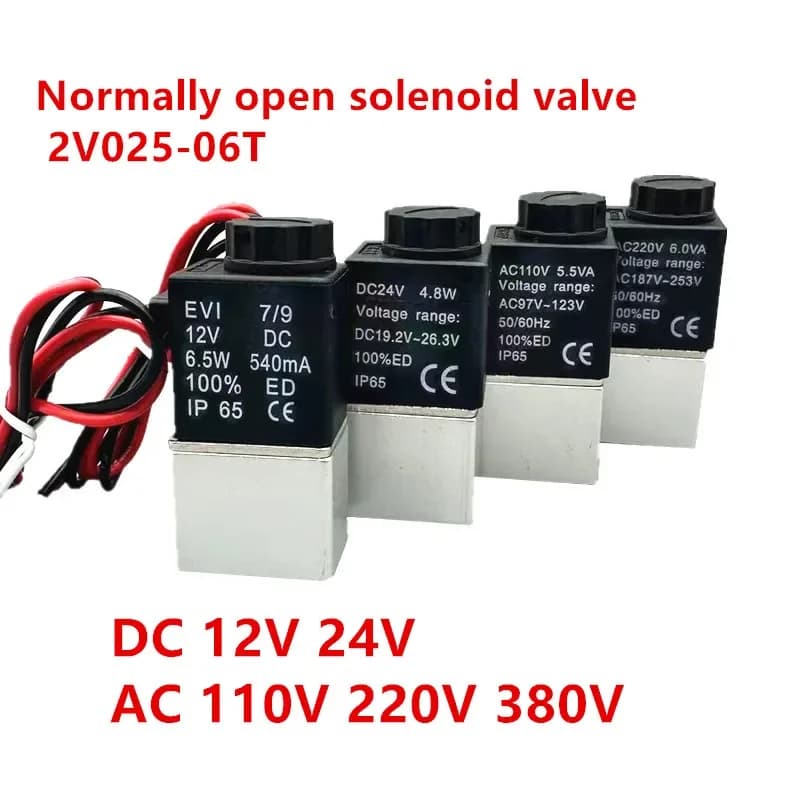 Électrovanne 12V normalement ouverte 2V025-06T, 1/8 pouces, 24V, 110V, 220V, 380V, 1 voie, pour eau,