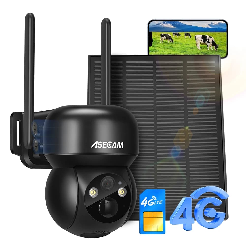 ASECAM 4G Camera Surveillance Extérieure Solaire 8MP 4K PTZ Sans fil PIR Détection Humaine Batterie