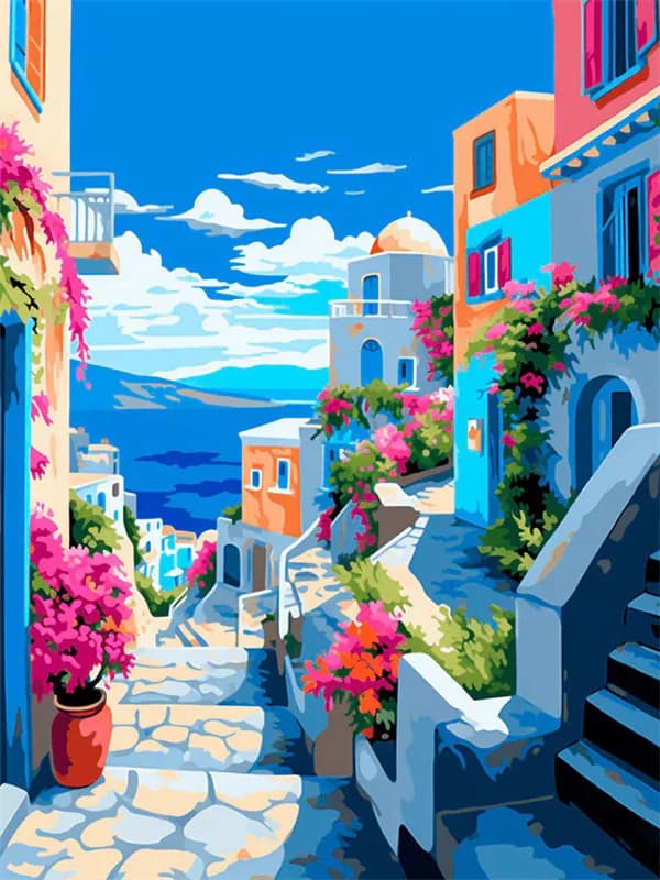 Peinture par numéros HUACAN, maison en bord de mer, peinture colorée sur toile, ville portuaire, kit
