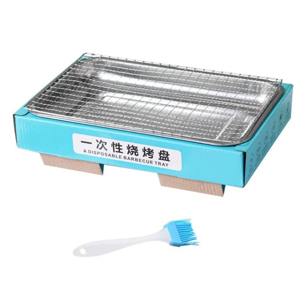 Barbecue rectangulaire jetable pour la maison, avec coque anti-brûlure, brosse et gril à charbon san