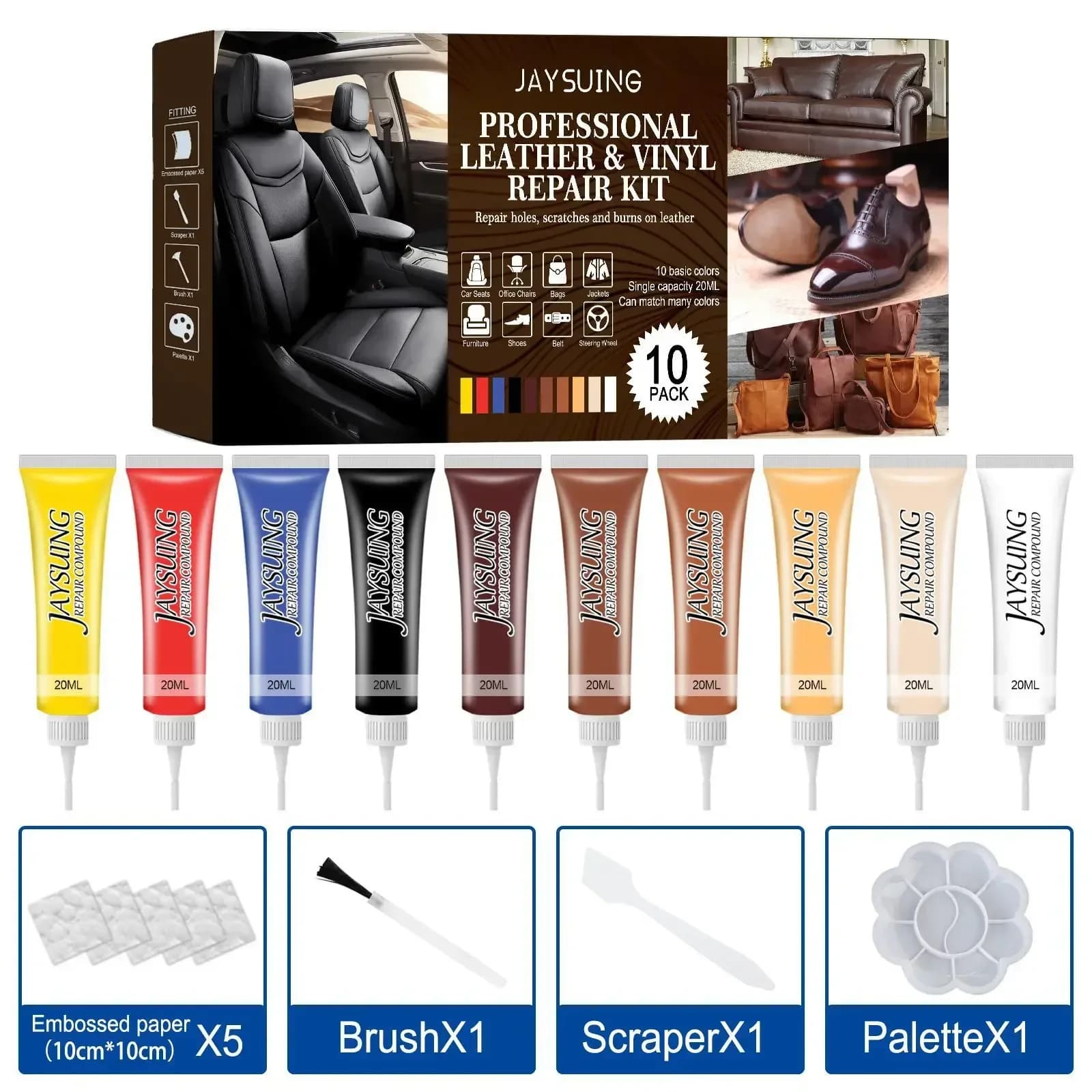 Kit de réparation de siège intérieur de voiture, Kit de reconditionnement du cuir, ensemble complet