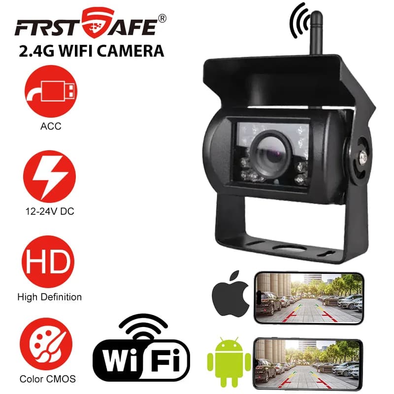 Caméra de recul sans fil WiFi 2.4G 12V-24V pour voiture, camion, camping-car, remorque, étanche, com